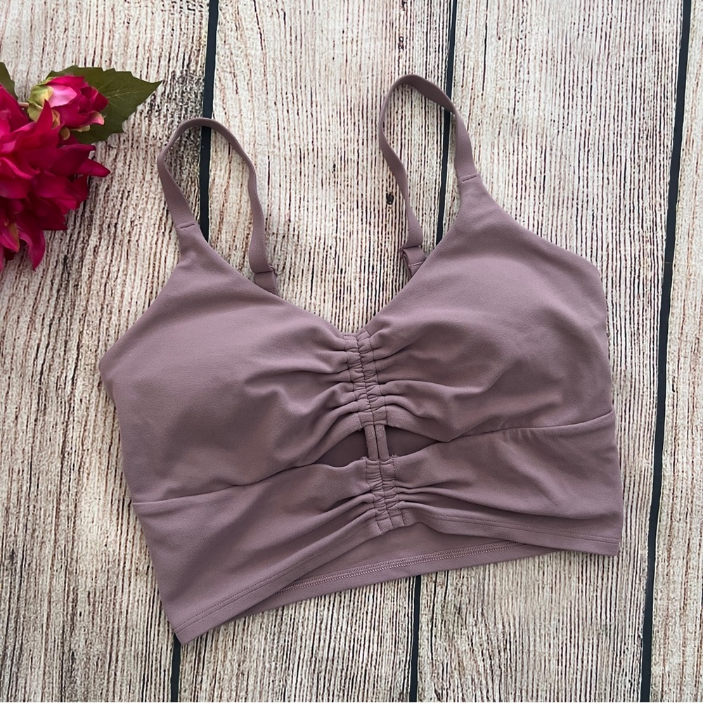 F1 - ATHLETA mauve pink spaghetti strap cinch ruched activewear sports bra XS